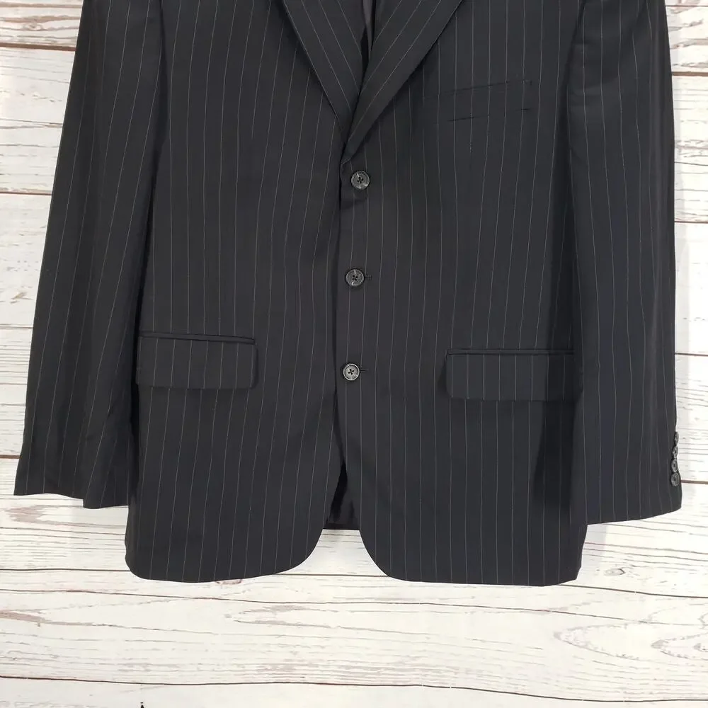 Chaps Men's Black Pinstriped 3 Buttons 100%Wool Sports Blazer Jacket 42S